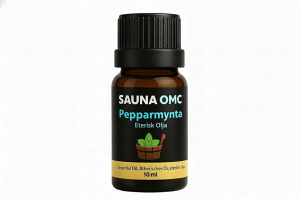 Pepparmynta eterisk olja med endast bakgrunden ändrad till vit