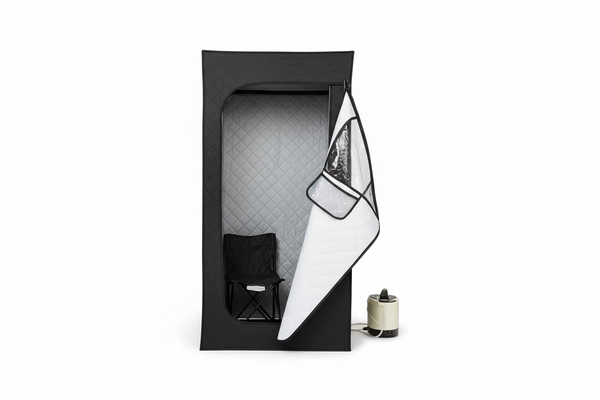 Portable sauna tent on white background