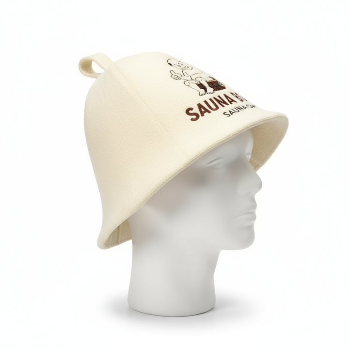 Sauna Boss mössa på plasthuvud