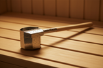 Sauna ladle on sauna bench dark