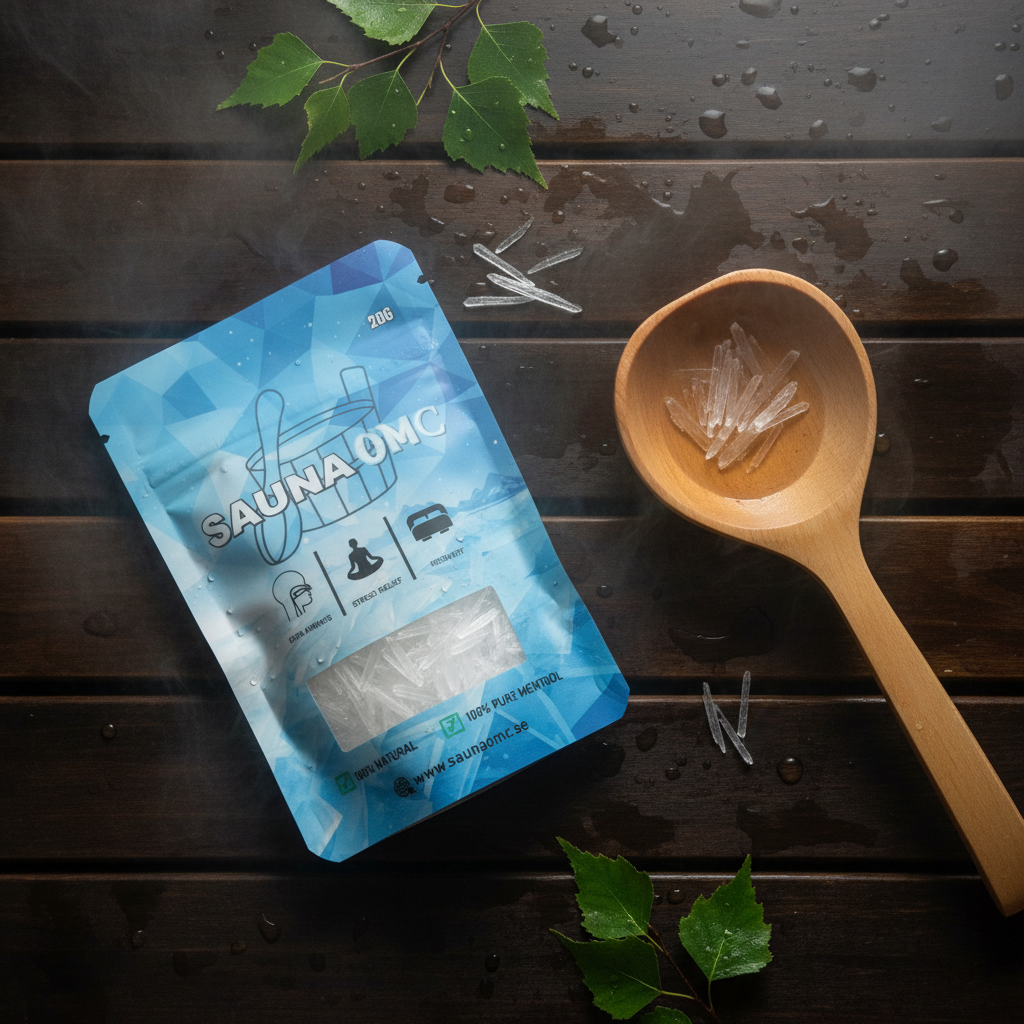 Sauna OMC – flat lay med skopa och smälta kristaller