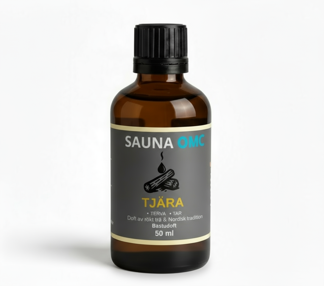 Bastuolja Tjära – 30ml rökig saunadoft i brun glasflaska från Sauna OMC
